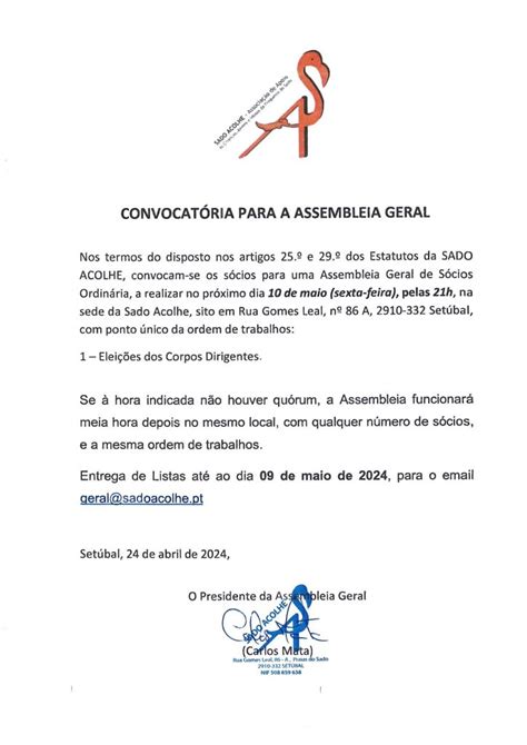 Convocat Ria Assembleia Geral Eleitoral Sado Acolhe