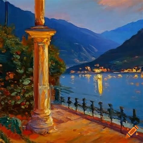 Impressionist Painting Of A Patio Overlooking Lake Como On Craiyon