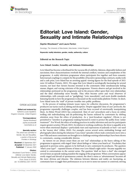 Pdf Editorial Love Island Gender Sexuality And Intimate Relationships