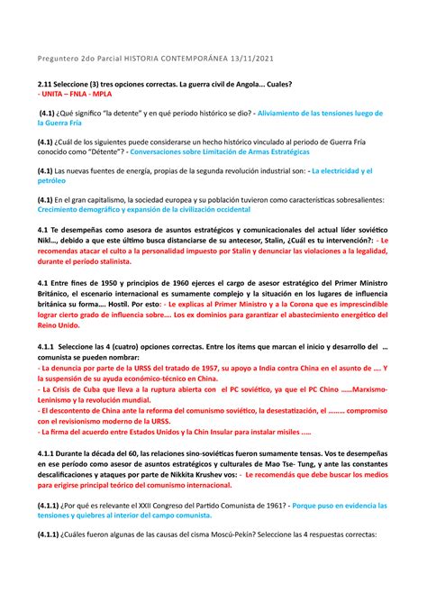 2do parcial Historia contemporánea preguntero 04 11 21 Preguntero 2do