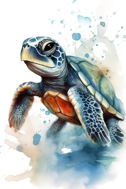 Una Pintura De Acuarela De Una Tortuga Foto Premium