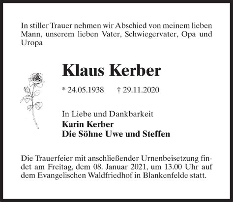 Traueranzeigen Von Klaus Kerber Trauer Anzeigen De