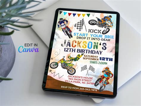 Dirt Bike Birthday Invitations Bike Invites Bike Birthday Etsy