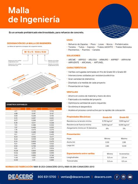 Malla Ingenieria Deacero Ficha Tecnica Pdf Ingeniería Sectores