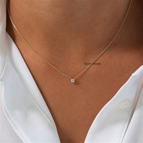 Diamond Solitaire Necklace 14k Gold Plated Bridesmaid T Etsy