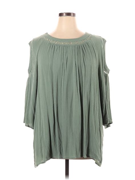 Catherines 100 Rayon Solid Green Short Sleeve Blouse Size 1x Plus