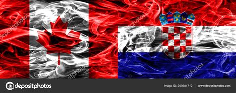 Canada Croatia Smoke Flags Placed Side Side Canadian Croatia Flag Stock