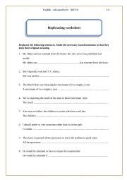 Rephrasing Esl Worksheet By Teresasimoes