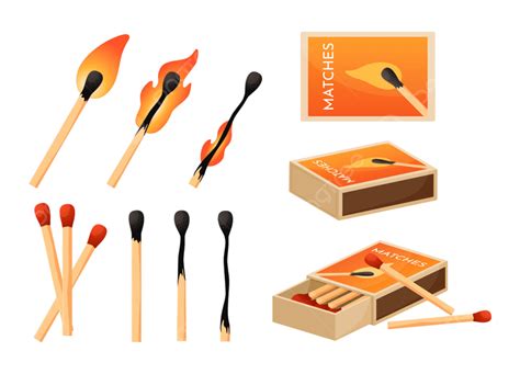 Matches Matchstick Vector Design Images Cartoon Flaming Matches Match