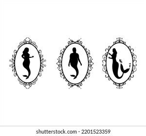 Silhouette Mermaid Vintage Frame Illustrations White Stock Vector ...