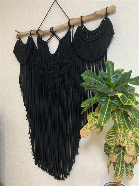 Black Large Macrame Wall Hanging Woven Wall Hanging Boho Etsy