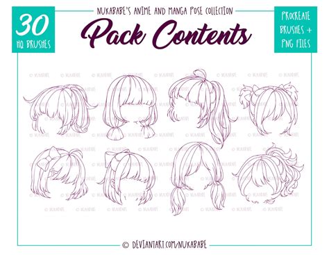 Hair Stamps Procreate Brushes Chibi Hair Brushes Hairstyles Etsy