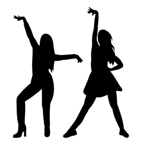 Mujeres niñas bailando silueta negra vector aislado Vector Premium