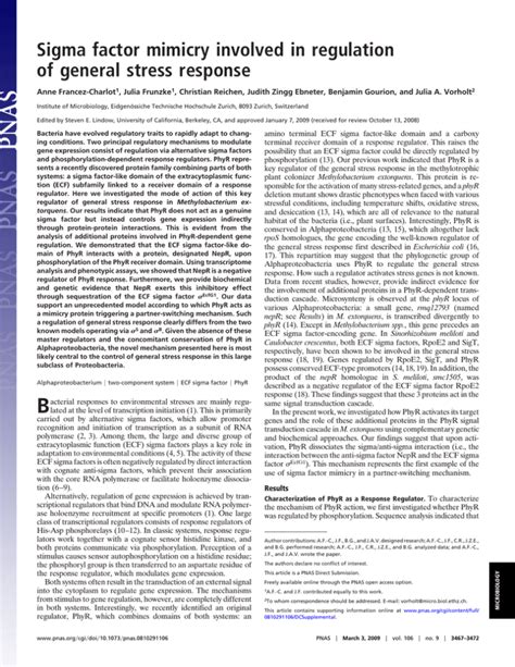 Sigma Factor Mimicry Involved In Regulation Of General Stress Response