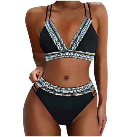 Taqqpue Bikini Sets For Women High Waisted Tummy Control Swimsuits Color Block Wrap Tie