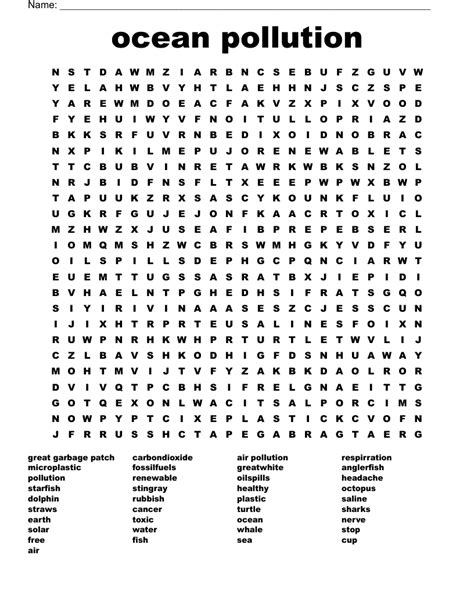 Ocean Pollution Word Search Wordmint