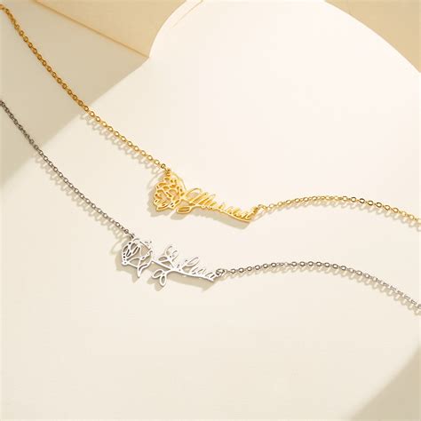 Collier de fleur de naissance avec nom personnalisé collier en argent