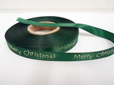 2 Or 20 Metres 10mm Merry Christmas Satin Ribbon Xmas Roll Craft Double