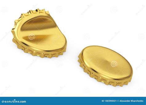 Opened And Closed Golden Crown Beer Bottle Caps. 3d Rendering Stock ...