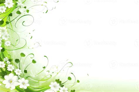 Floral Border Frame Card Template Green Flowers Leaves For Banner