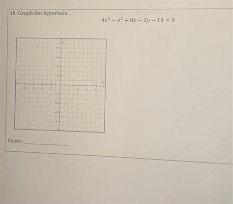 Solved 18. Graph the hyperbola. 4x2−y2+8x−2y−13=0 Center: | Chegg.com