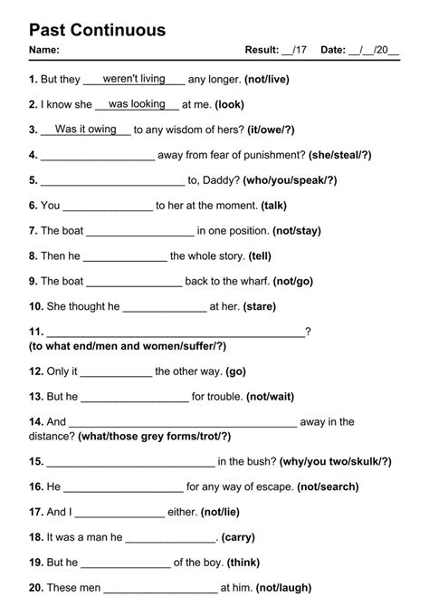 101 Past Continuous PDF Worksheets with Answers - Grammarism