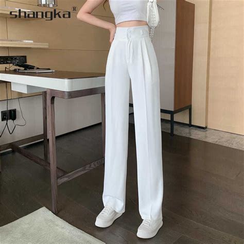 White Straight Thin Suit Womens Pants Loose Mopping Trousers Casual