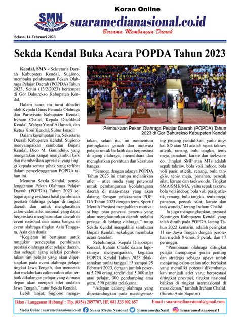 Sekda Kendal Buka Acara Popda Tahun Suaramedianasional Co Id