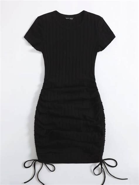 SHEIN EZwear Drawstring Side Rib Knit Bodycon Dress SHEIN USA