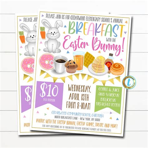 Editable Breakfast With The Easter Bunny Easter Breakfast Invitation