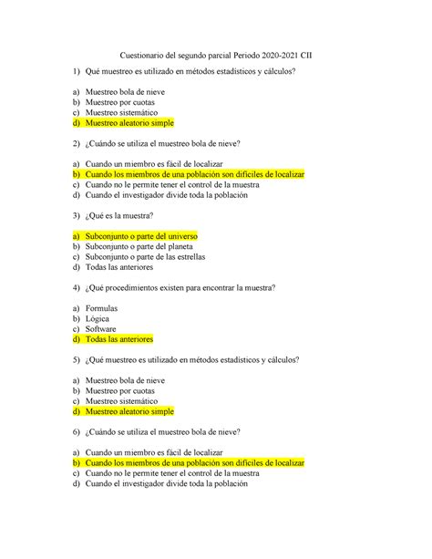 Cuestionario del Segundo Parcial Metodologia de la Investigación I