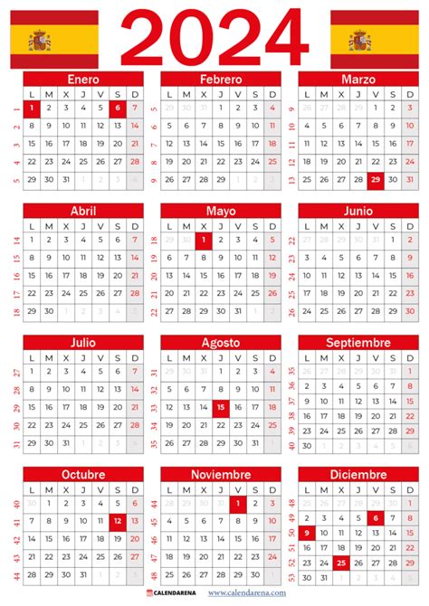 Calendario Espa A Con D As Festivos Para Imprimir