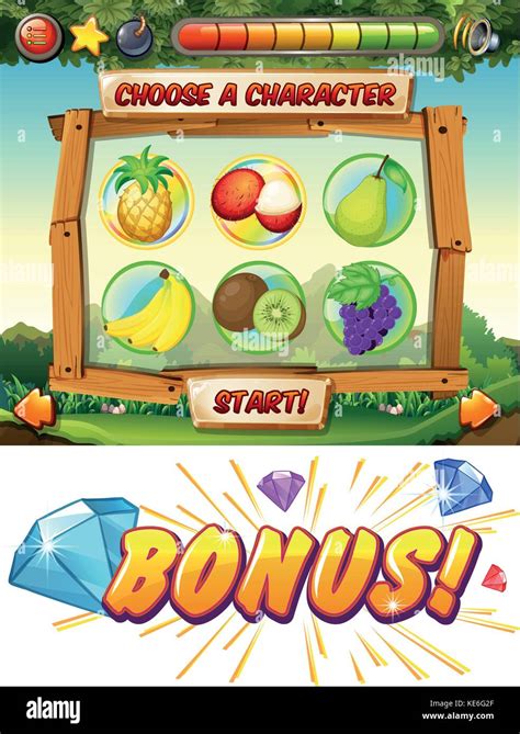 Game template with fresh fruit characters illustration Stock Vector Image & Art - Alamy