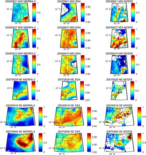 Left Panels Daily Mean Aod At Nm From Merra On The Centroid Day