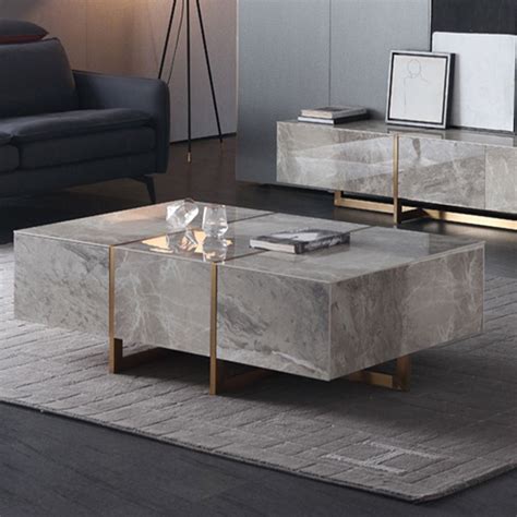 Luxury Coffee Table Sintered Stone Coffee Table With 6 Solid Pinewood