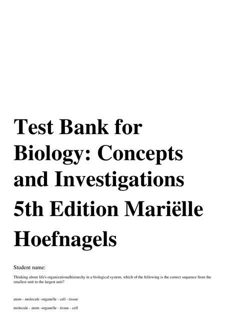 Test Bank for Biology Concepts and Investigations 5th Edition Mariëlle