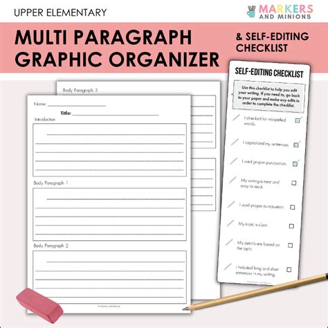 Multi Paragraph Graphic Organizers Self Editing Checklist Bookmark Markers And Minions