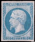 Timbre gommé Napoléon III 20c bleu Second Empire