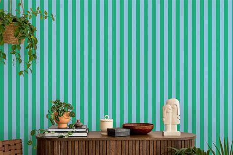 Green and Blue Stripes Wallpaper - Buy Online at Happywall