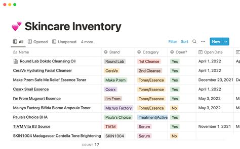 Notion Template Gallery Skincare Inventory