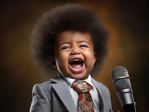 Premium AI Image | funny smiling baby as singer