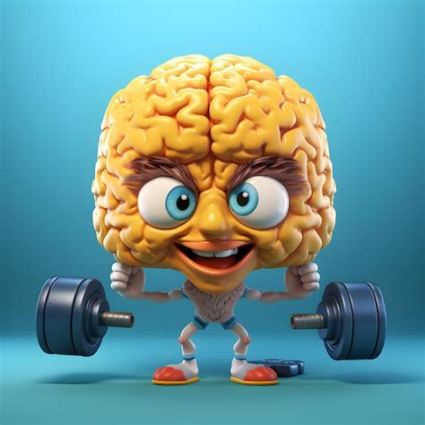 Premium AI Image Photo 3d Rendering Brain Holding Dumbbells World