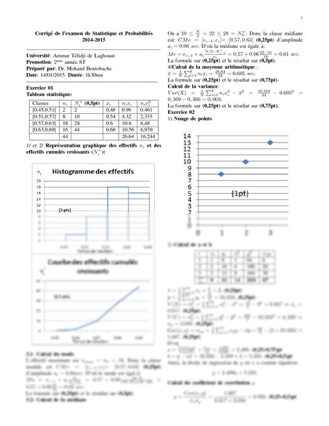 Solution Examen Statistique Et Probabilite Avec Corrige