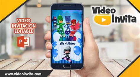 Video Invitación de PJ Masks Heroes en Pijamas Editable Video Invita