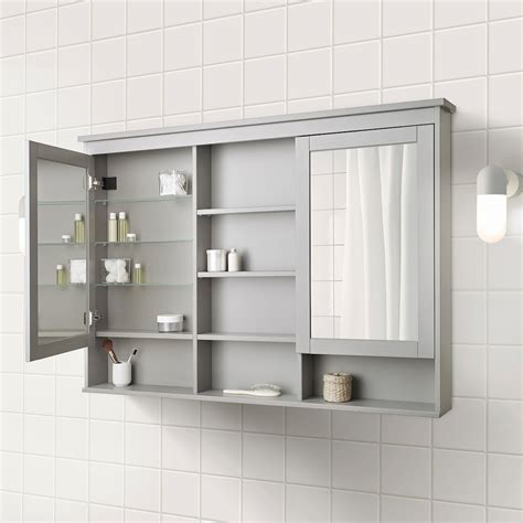 HEMNES Mirror cabinet with 2 doors, gray, 55 1/8x38 5/8" - IKEA