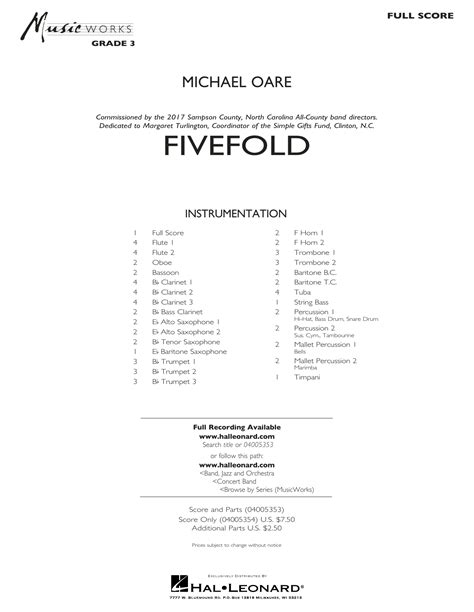 Fivefold By Michael Oare Sheet Music For Concert Band At Sheet Music Direct