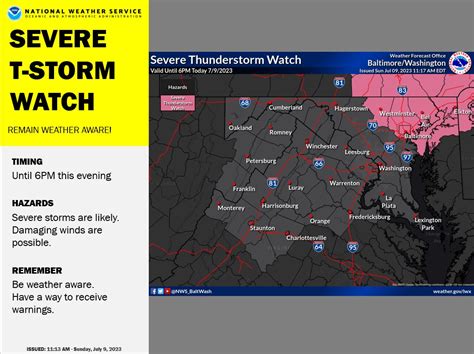 Nws Baltimore Washington On Twitter A Severe Thunderstorm Watch Has