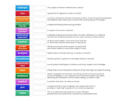 Art Of Argument Academic Vocabulary Words Match Up