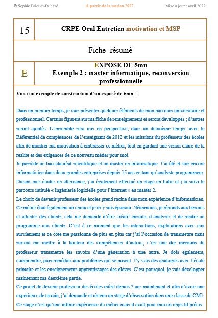 CRPE 6 Oral Entretien Motivation projection métier Enseigner et