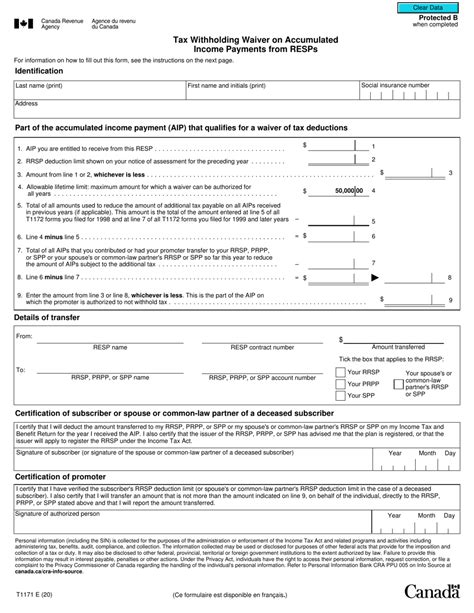 Form T1171 Download Fillable Pdf Or Fill Online Tax Withholding Waiver On Accumulated Income